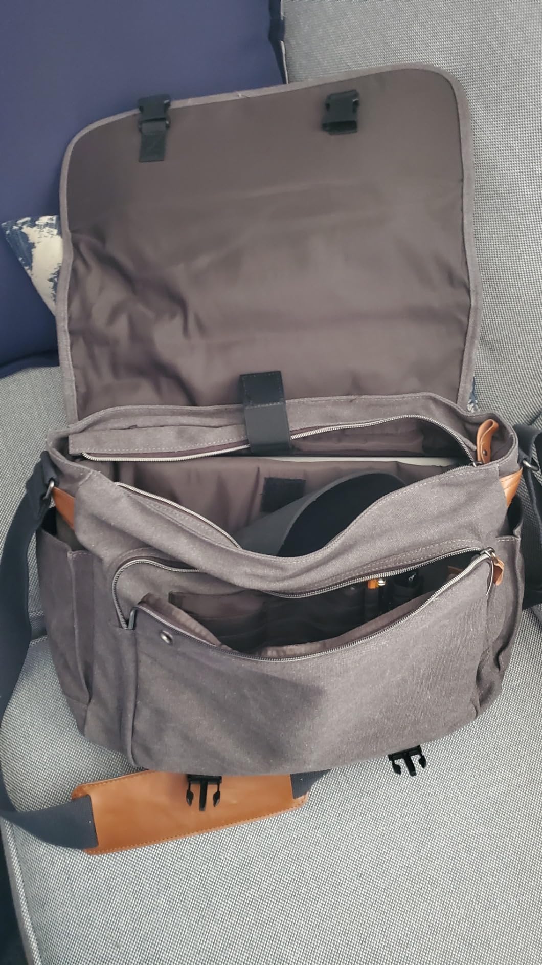 ESTARER Men Messenger Bag 17-17.3 Inch Laptop Bag Water-resistant Canvas Computer Shoulder Bag Briefcase for Work College Travel, Grey customer photo 2