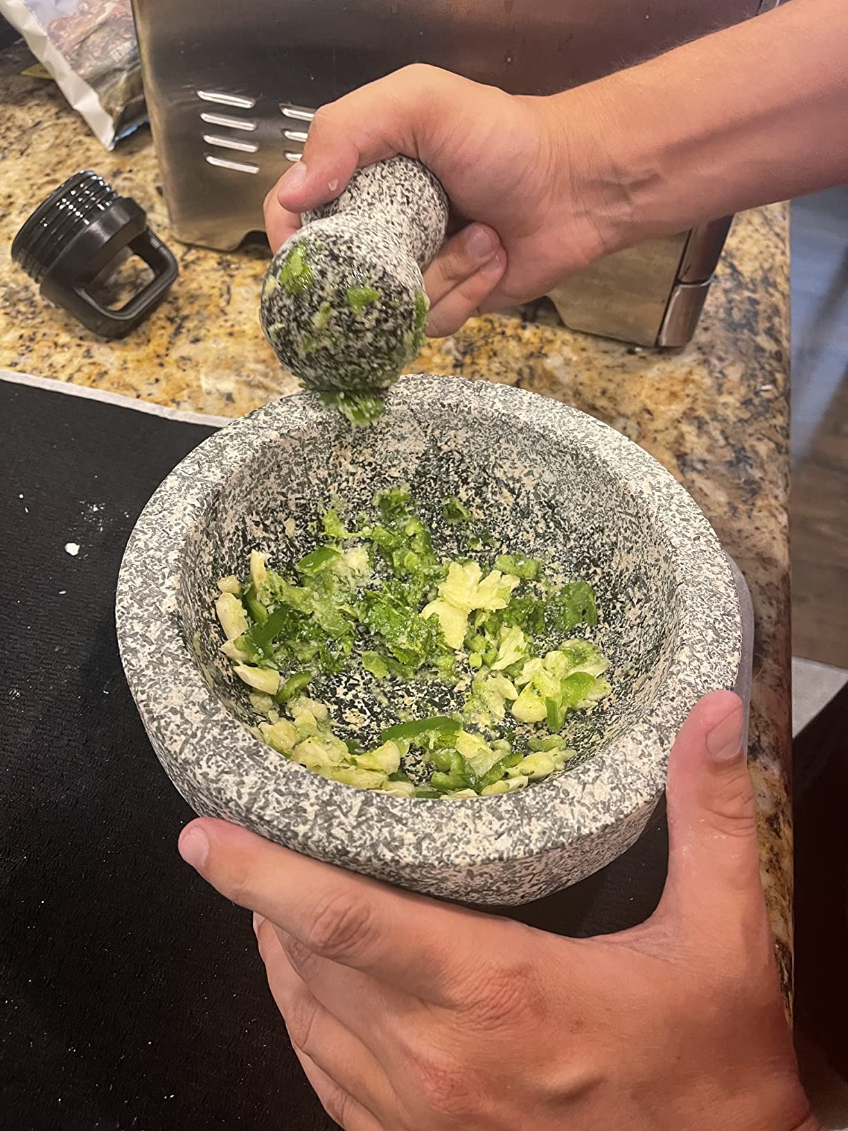 Umien Granite Mortar and Pestle Set - 8-Inch Natural Stone Molcajete with Avocado Tool - 3.5 Cup Capacity for Spices, Herbs, Pestos & Guacamole - Premium Kitchen Gift (Grey) customer photo 2
