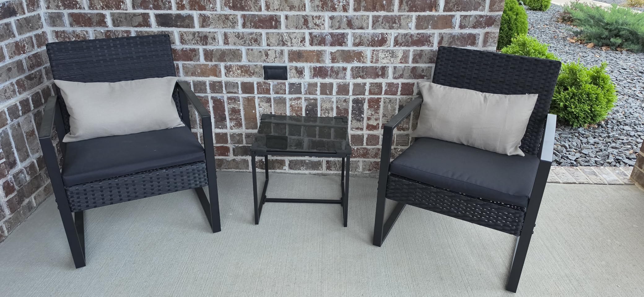 Flamaker 3 Pieces Outdoor Patio Wicker Furniture Set, Modern Rattan Chair Conversation Sets with Coffee Table for Yard and Bistro (Black) customer photo 1