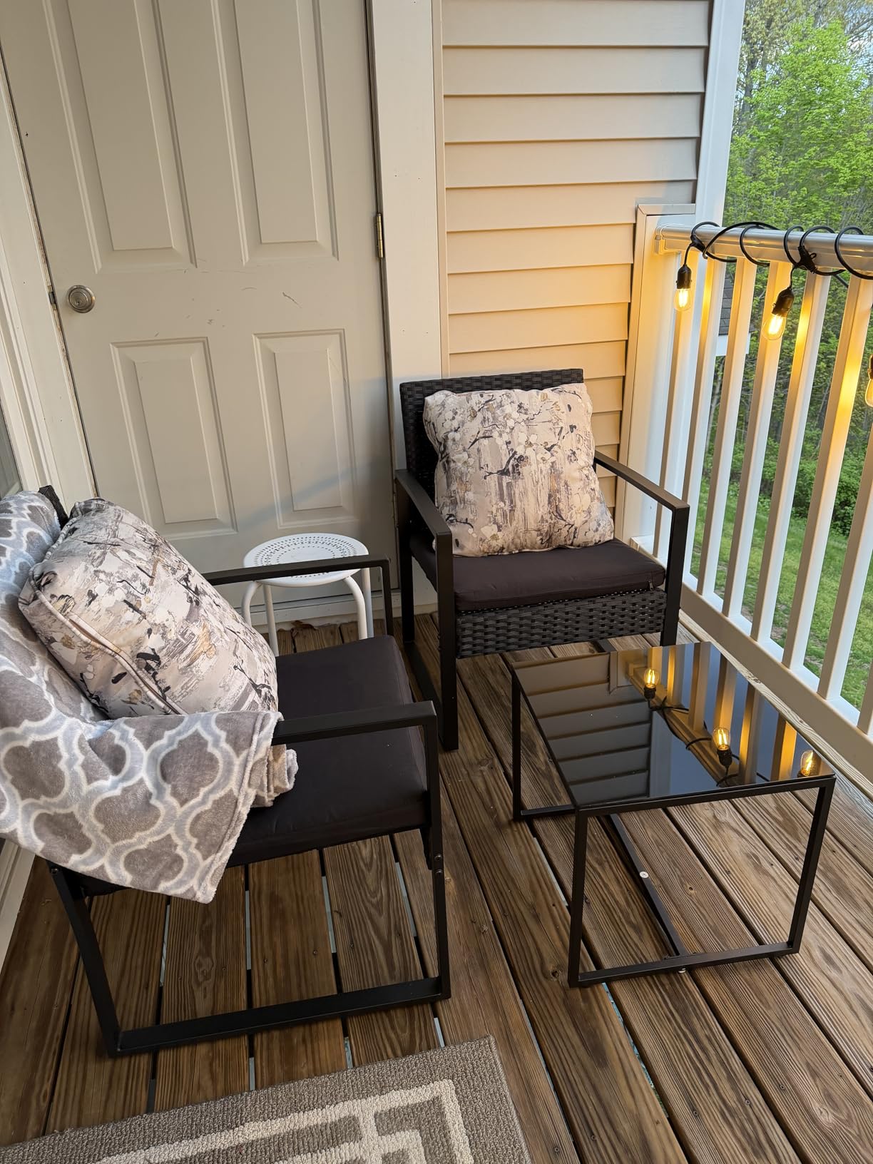 Flamaker 3 Pieces Outdoor Patio Wicker Furniture Set, Modern Rattan Chair Conversation Sets with Coffee Table for Yard and Bistro (Black) customer photo 2