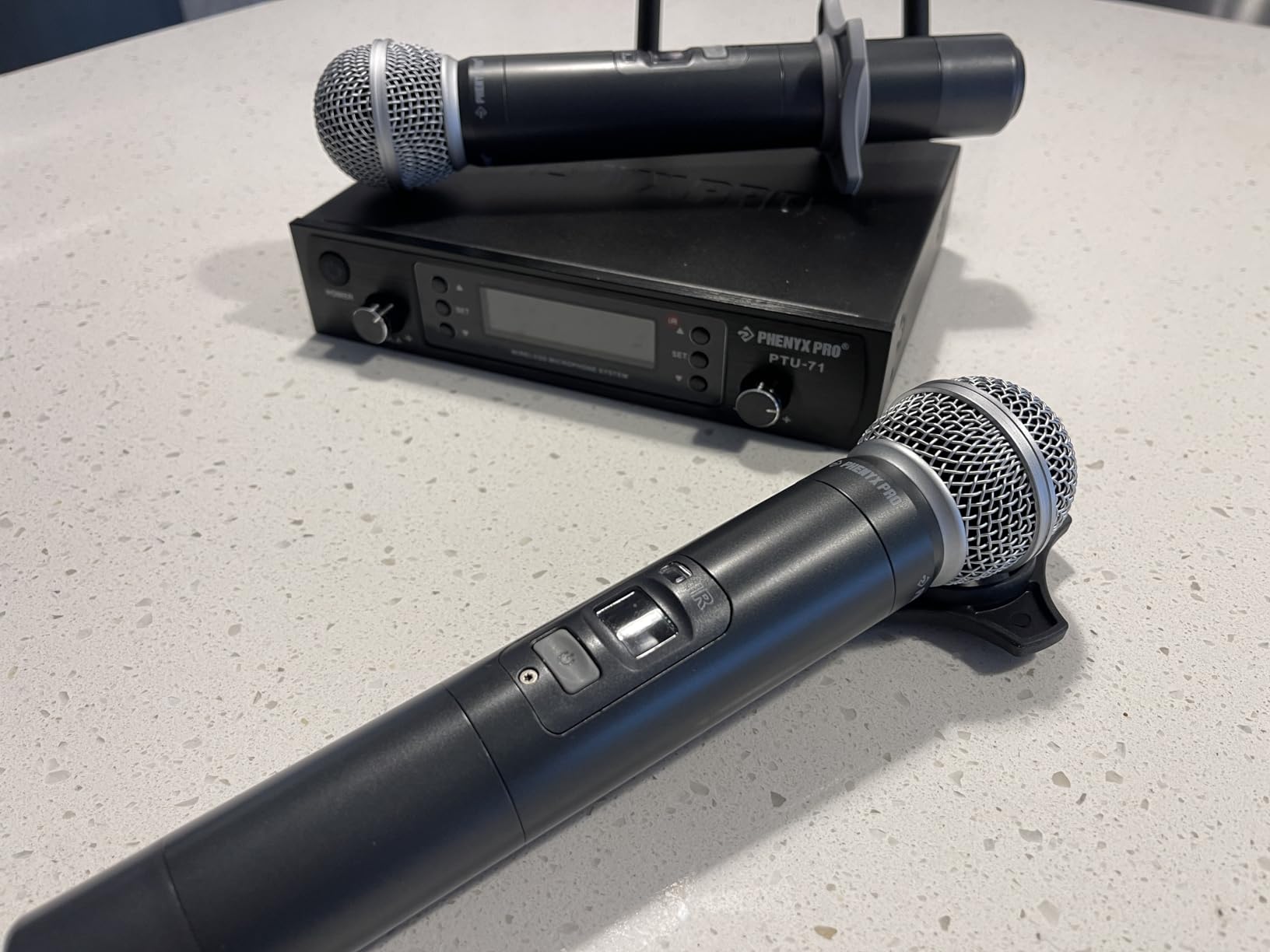 Phenyx Pro Wireless Microphone System, Dual Wireless Mics w/ 2 Handhelds, Auto Scan, 2x100 UHF Frequencies, 328ft Range, Dynamic Microphone for Singing, Karaoke, Church (PTU-71-2H) customer photo 2