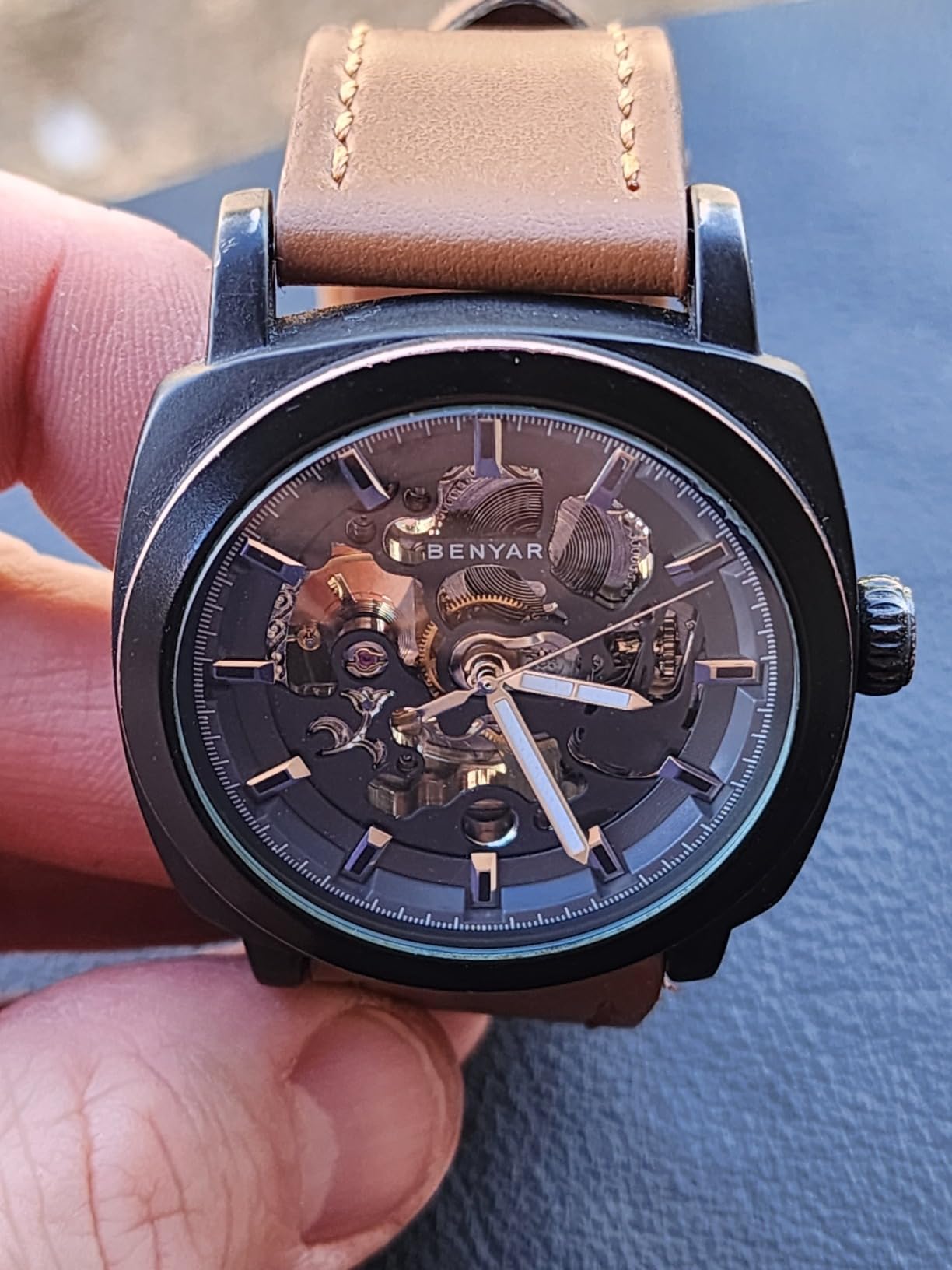 BENYAR Automatic Watches for Men | Skeleton Mechanical Leather Strap Mens Watch | 45mm Dial | 30M Waterproof | Men's Stylish Gift customer photo 2