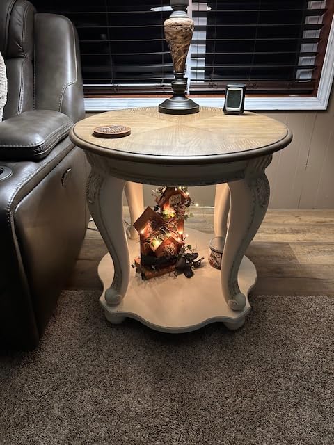 Signature Design by Ashley Realyn Round End Table, Cottage-Style Side Table with Antiqued Two-Tone Finish, Wood & Veneer Construction for Living Room or Bedroom, White/Brown customer photo 2