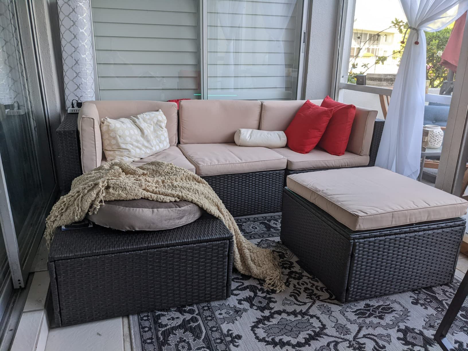 Devoko 5 Pieces Patio Furniture Sets All Weather Outdoor Sectional Patio Sofa Manual Weaving Wicker Rattan Patio Seating Sofas with Cushion and Glass Table (Beige) customer photo 2