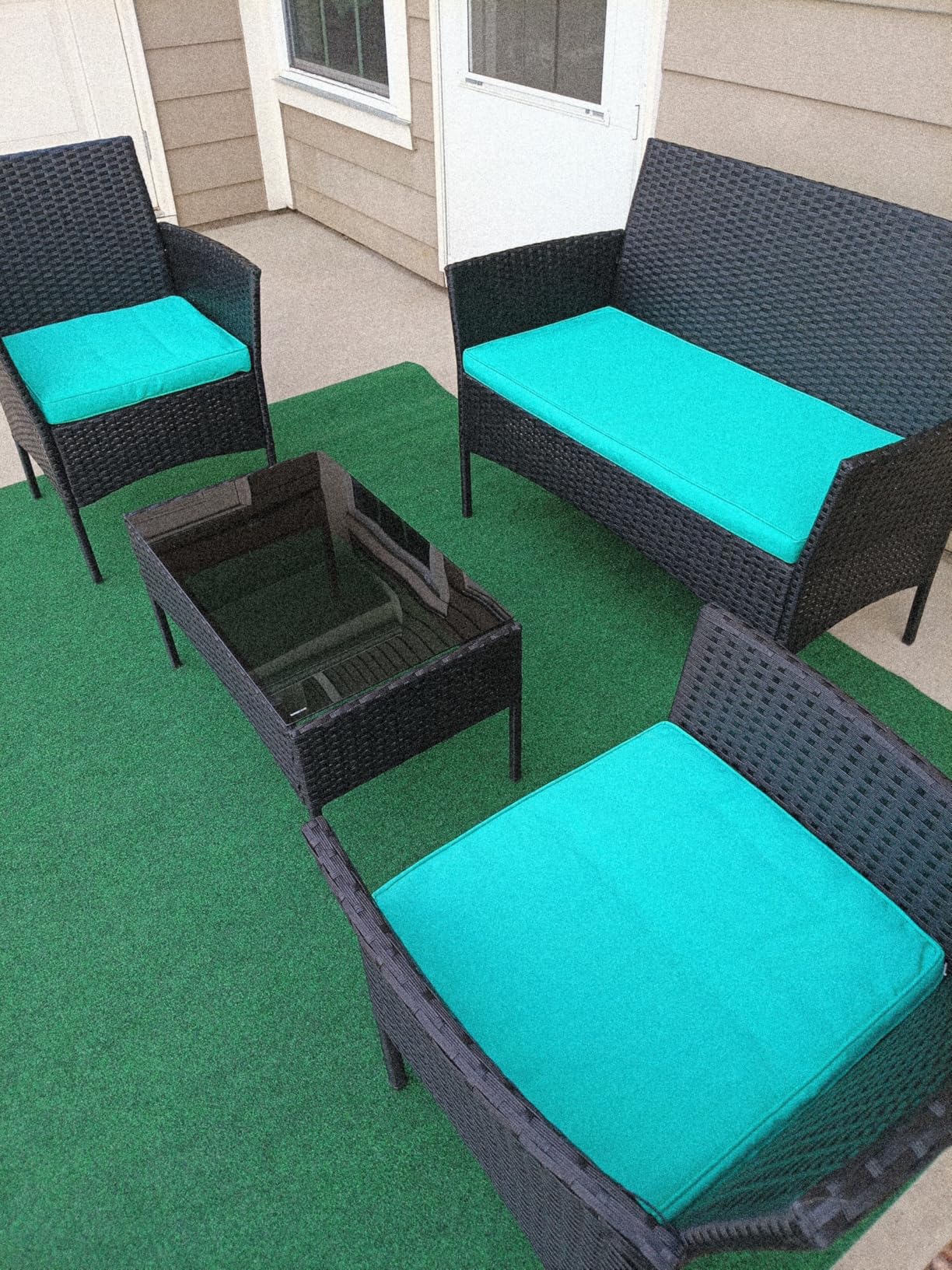 FDW | 4-Piece Patio Furniture Set | Black | Outdoor Wicker Furniture with Coffee Table | Modern Rattan Chairs Conversation Set | Outdoor Seating | Weather-Resistant | for Porch, Garden, Lawn customer photo 1