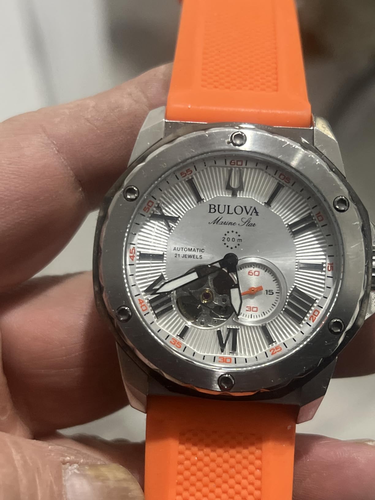 Bulova Men's Marine Star 'Series A' Automatic Watch with Orange Silicone Strap Style: 98A226 customer photo 2