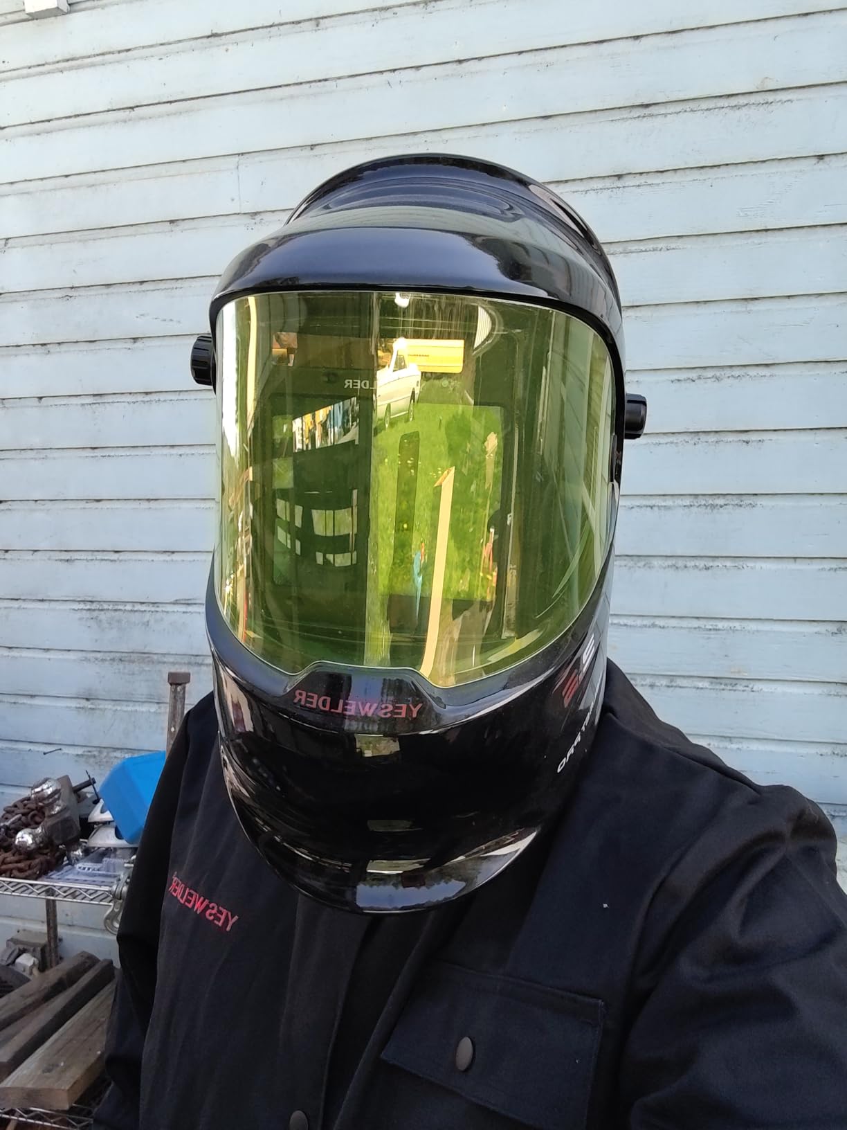 YESWELDER Auto Darkening Welding Helmet with SIDE VIEW, 180° Panoramic View, 1/1/1/1 True Color Solar Powered Welder Hood, Wide Shade 3/5-9/9-13 Welder Mask for TIG MIG ARC CUT and GRIND, LYG-Q800D customer photo 1