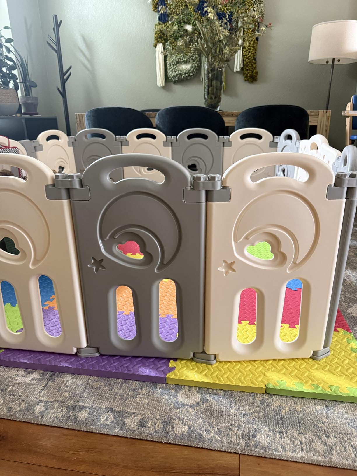 Fortella Cloud Castle Foldable Playpen, Baby Safety Play Yard with Writing Whiteboard and Activity Wall, Pack and Play for Toddlers 1-3, Indoors or Outdoors (Multicolor 14 Panel) customer photo 1