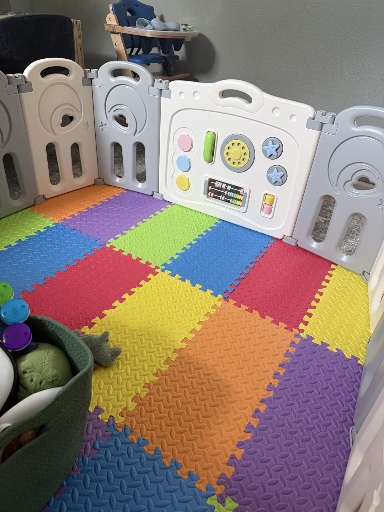Fortella Cloud Castle Foldable Playpen, Baby Safety Play Yard with Writing Whiteboard and Activity Wall, Pack and Play for Toddlers 1-3, Indoors or Outdoors (Multicolor 14 Panel) customer photo 2