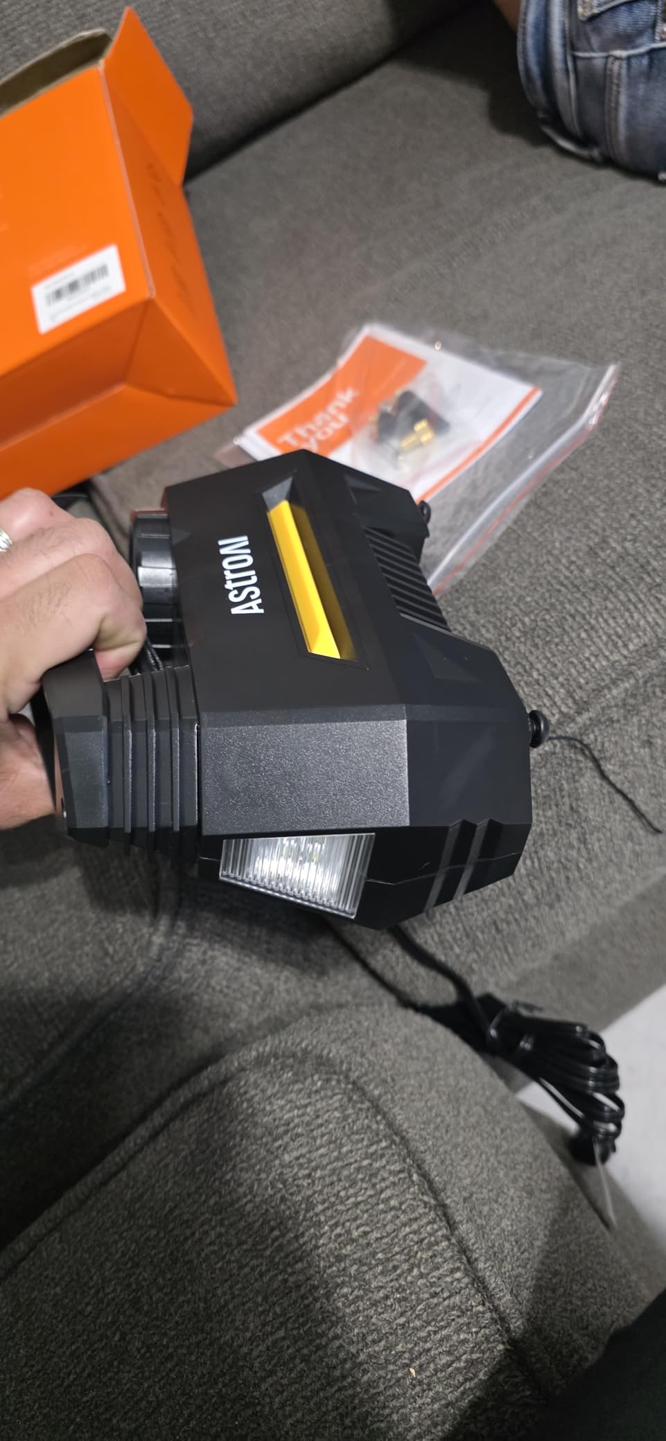 AstroAI AIRUN H Tire Inflator Portable Air Compressor, 9.8Ft Cord-12VDC-Powered Auto Shut-Off, Fast Inflation Electric Air Pump for Car Tires-Car Accessories with Digital Pressure Gauge, LED Light, Yellow customer photo 2
