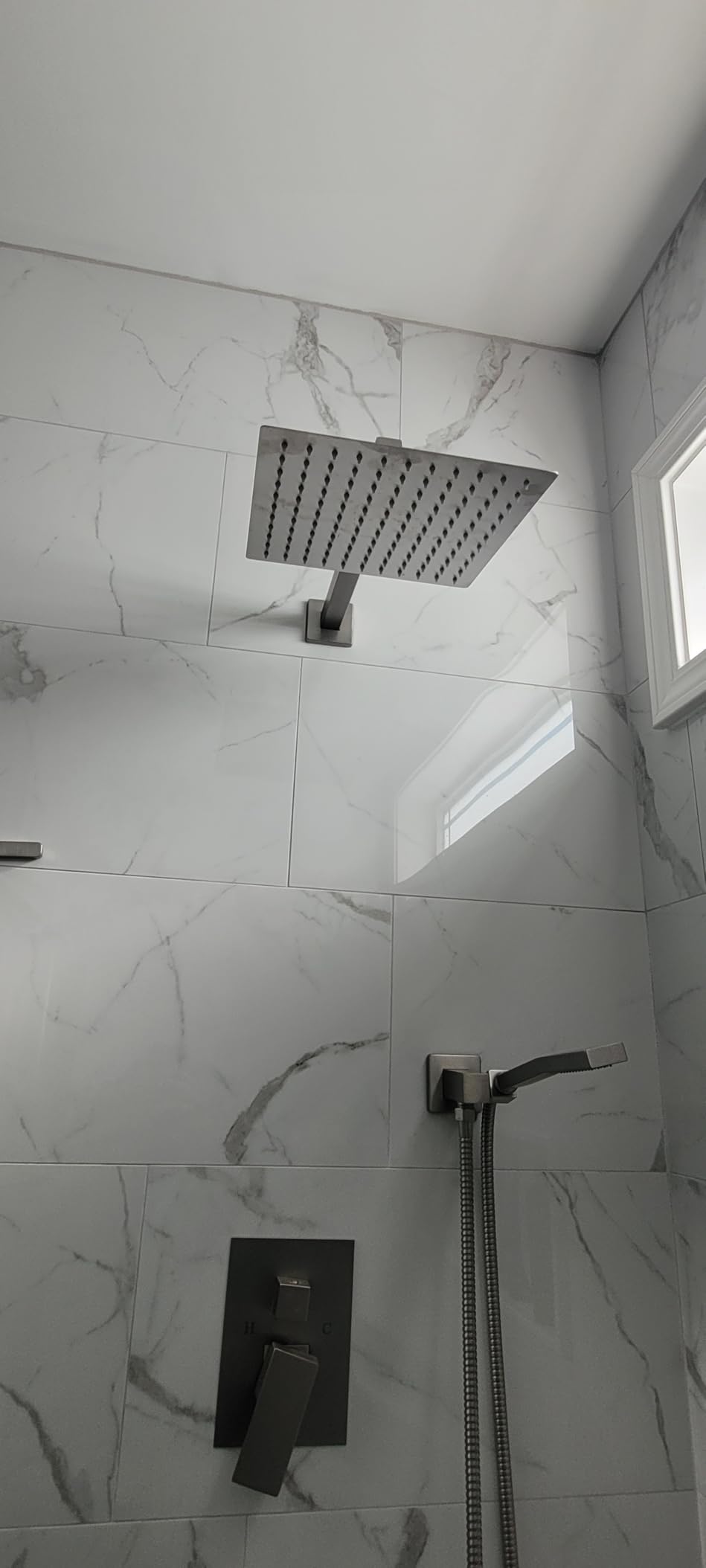 gotonovo Rainfall Bathroom Shower System Rain Shower Head and Handle Set Wall Mounted Shower Complete Combo Solid Brass Pressure Balancing Shower Mixer Valve 10 Inch Matte Black customer photo 2