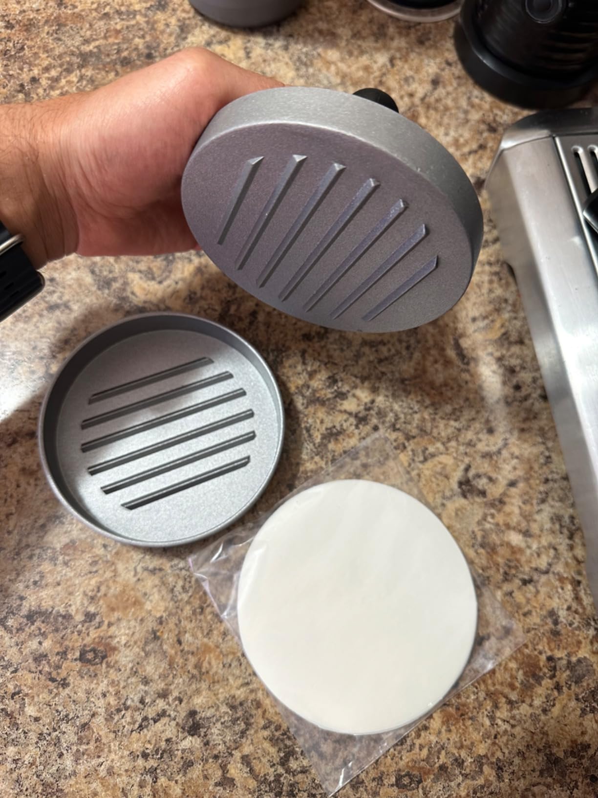 Meykers Burger Press 100 Patty Papers Set | Non-Stick Hamburger Press Patty Maker Mold with Free Wax Paper Sheets | Meat Beef Cheese Veggie Burger Maker for Grill Griddle BBQ Barbecue | BPA Free customer photo 2