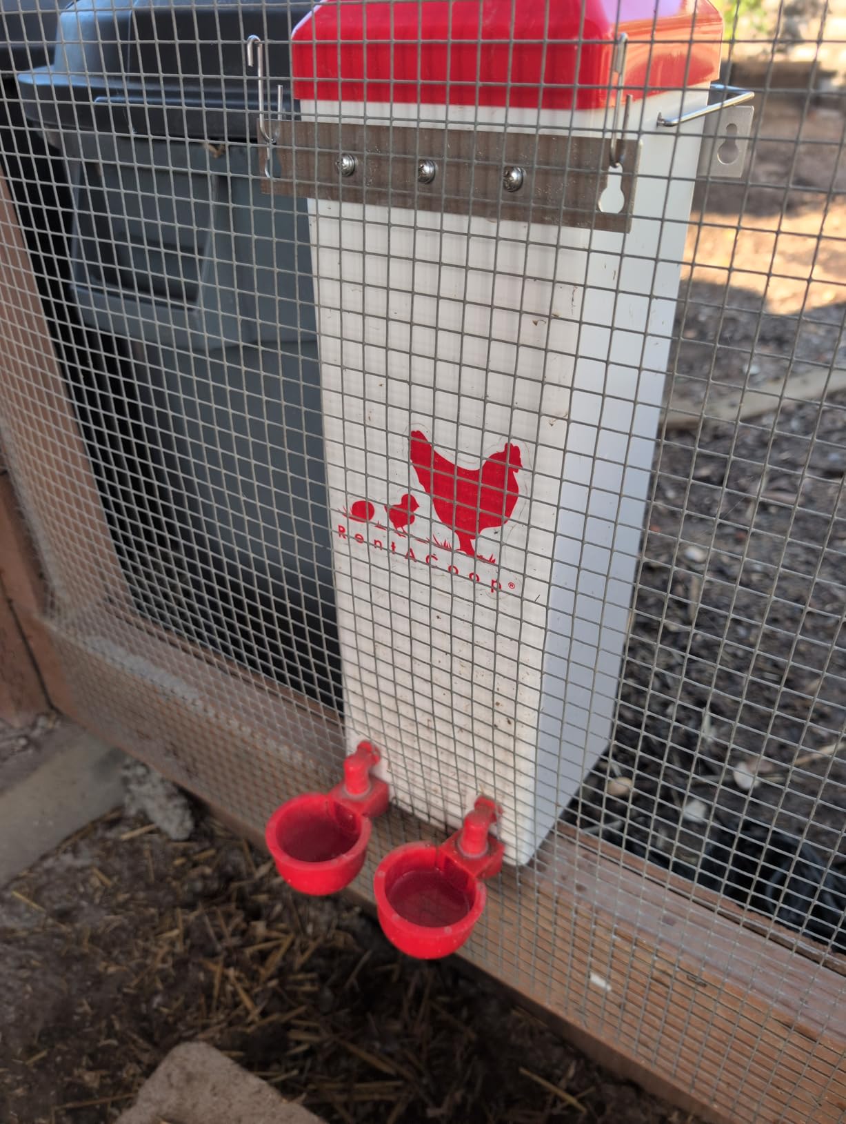 RentACoop 2 Gallon High Rise Chicken Waterer with Auto-Fill Cups, Horizontal Nipples, Anti-Roost Cone and Mounting Kit - Suitable for Chickens, Quail, Ducks, Geese, Turkey and More customer photo 1