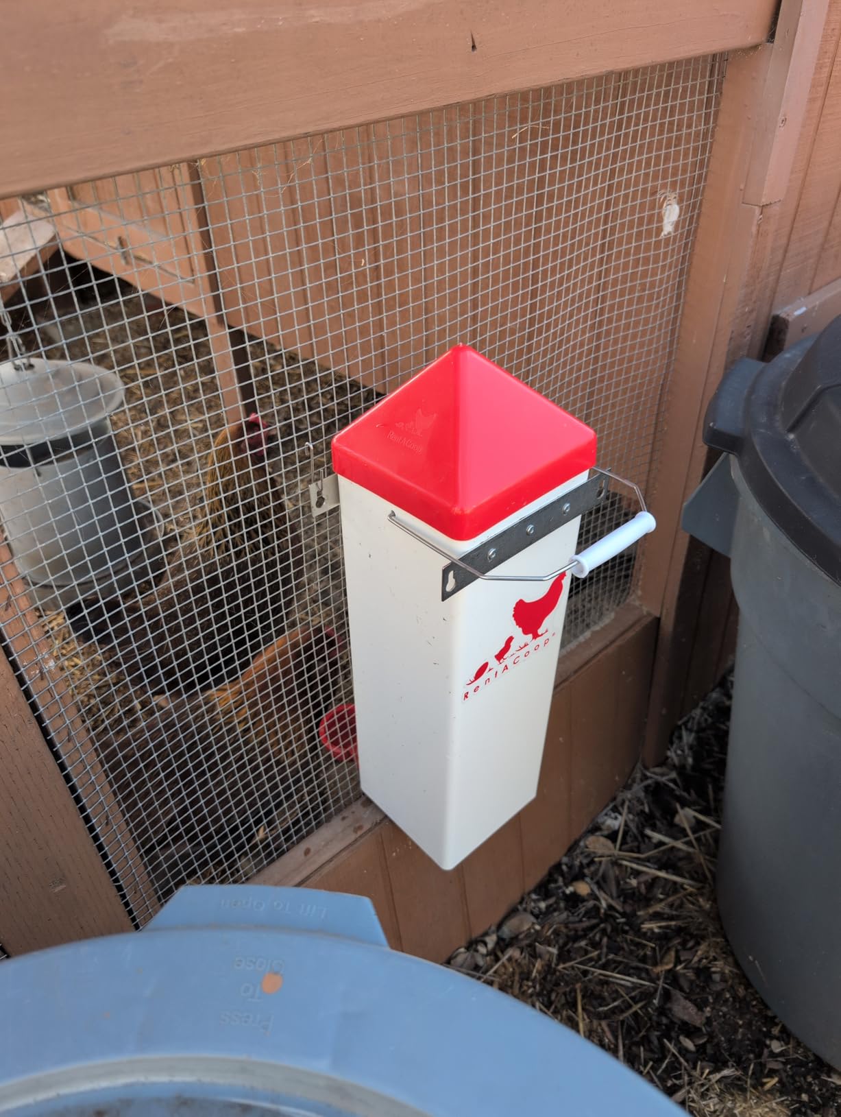 RentACoop 2 Gallon High Rise Chicken Waterer with Auto-Fill Cups, Horizontal Nipples, Anti-Roost Cone and Mounting Kit - Suitable for Chickens, Quail, Ducks, Geese, Turkey and More customer photo 2