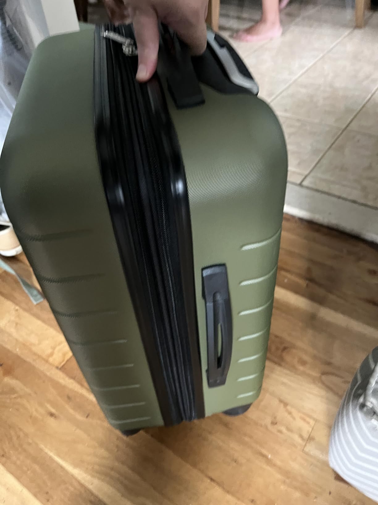 Wrangler Smart Spinner Hardside Luggage, 22-Inch Carry-On, Olive Green customer photo 1