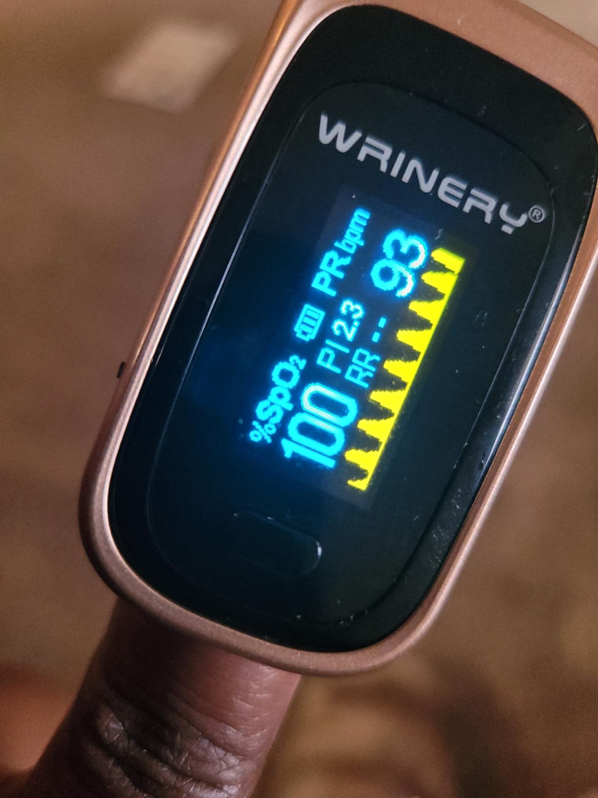 Oxygen Saturation Monitor, Wrinery Premium Pulse Oximeter Fingertip, Oxygen Monitor, O2 Saturation Monitor, OLED Portable Oximetry with Batteries, Lanyard (Rose gold-Royal black) customer photo 2