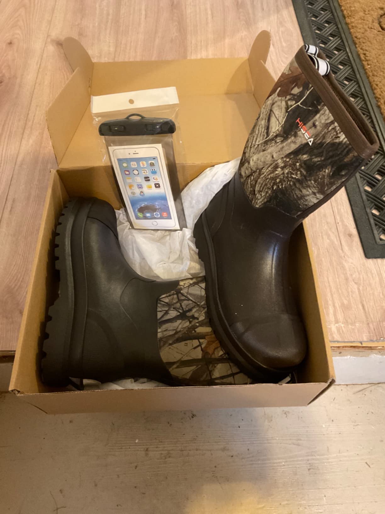HISEA Men's Neoprene Rubber Boots Insulated Waterproof Hunting Boots Durable Knee High Rain Boots for Fishing Mud Work Camo/Black customer photo 1