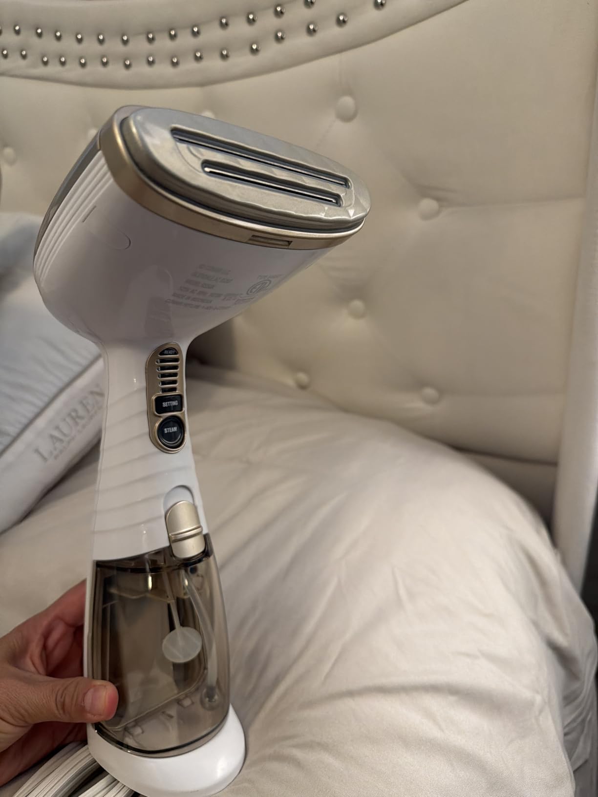 Conair Handheld Garment Steamer for Clothes, Turbo ExtremeSteam 1875W Fabric Steamer, Portable Handheld Design, Strong Penetrating Steam, White/Champagne customer photo 2