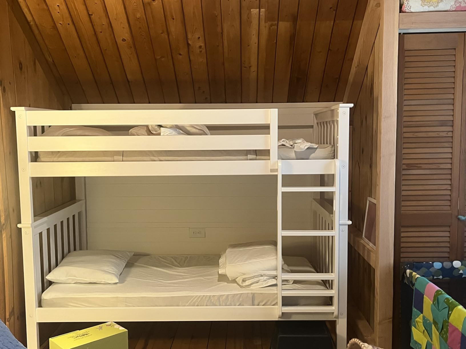 Max & Lily Bunk Bed Twin Over Full Size with Ladder, Solid Wood Platform Bed Frame with Ladder for Kids, 14