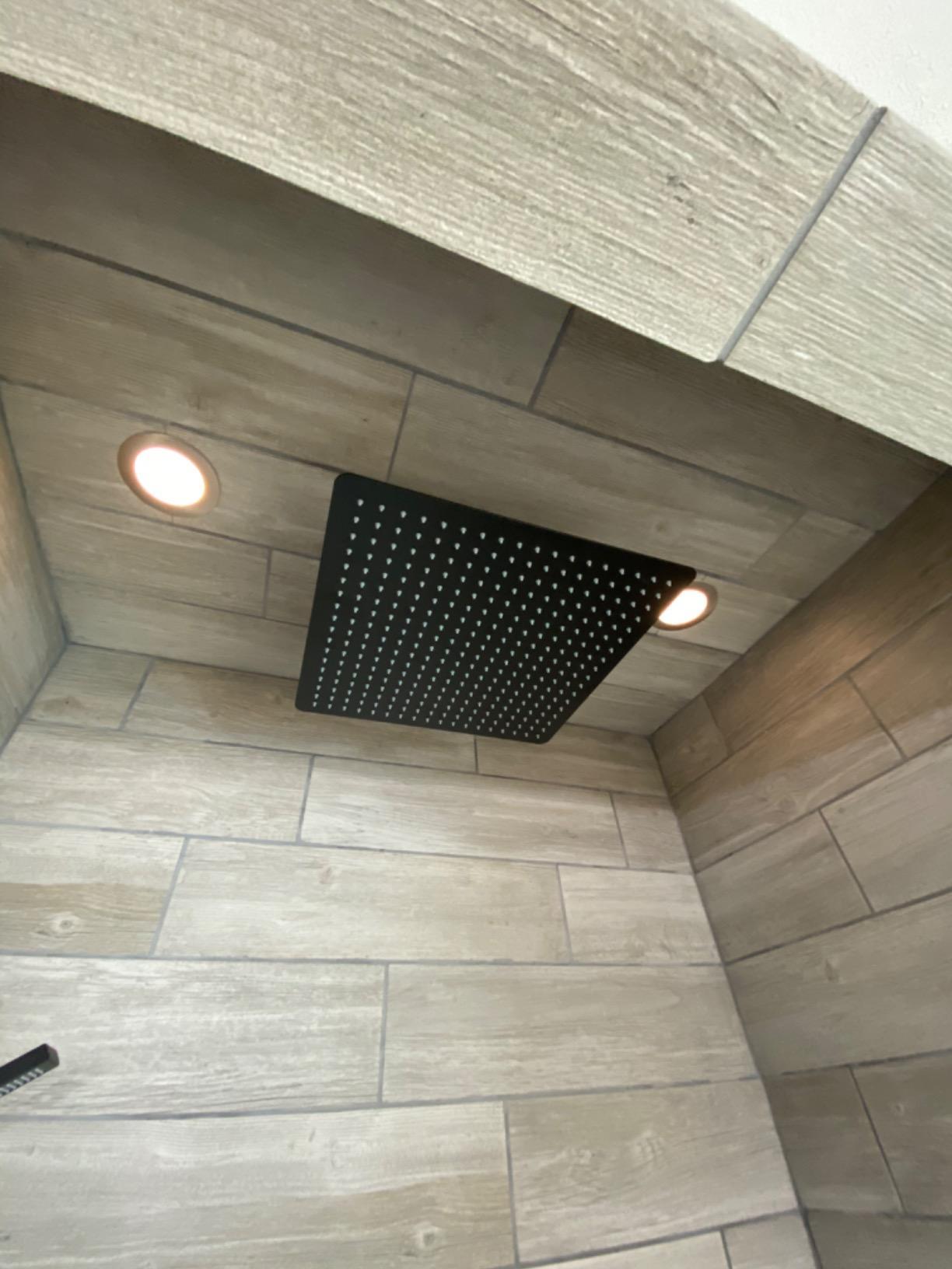 SR SUN RISE 12 Inch Ceiling Mount Matte Black Shower System Bathroom Luxury Rain Mixer Shower Faucet Set Ceiling Rainfall Shower Head System Faucet Trim Repair Kits Rough-in Valve and Trim Included customer photo 1