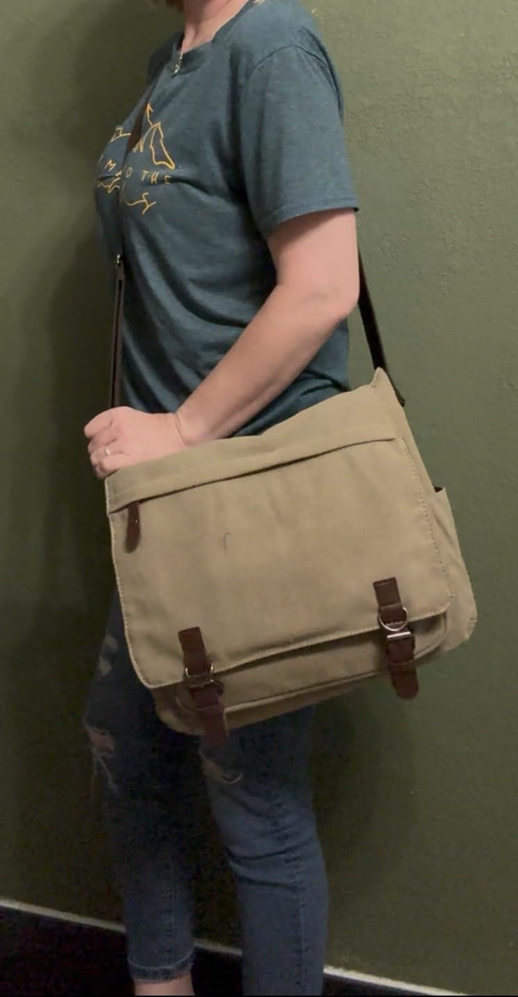 Sechunk Canvas Vintage Messenger Bag Shoulder bag Leather Large Travel Crossbody bags for men women 15inch Laptop customer photo 1