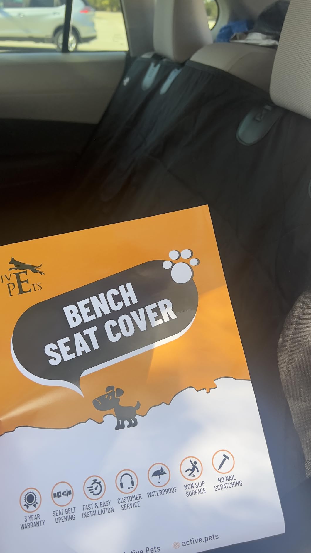 Active Pets Black Car Rear Seat Cover for Dogs, Durable Waterproof & Scratch Resistant Vehicle Backseat Protector, Nonslip Dog Accessory & Pet Protection for Back Seats, Machine Washable customer photo 1