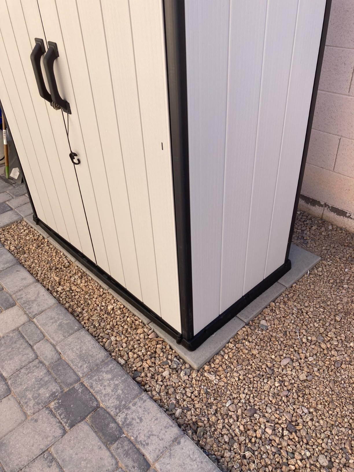 Keter Premier Tall 4.6x5.6 ft Resin Outdoor Storage Shed, Backyard Garden Shed with Shelving Brackets for Tools, Patio Furniture, Pool & Bike Storage, Grey & Black, 62 cu. ft Capacity customer photo 1