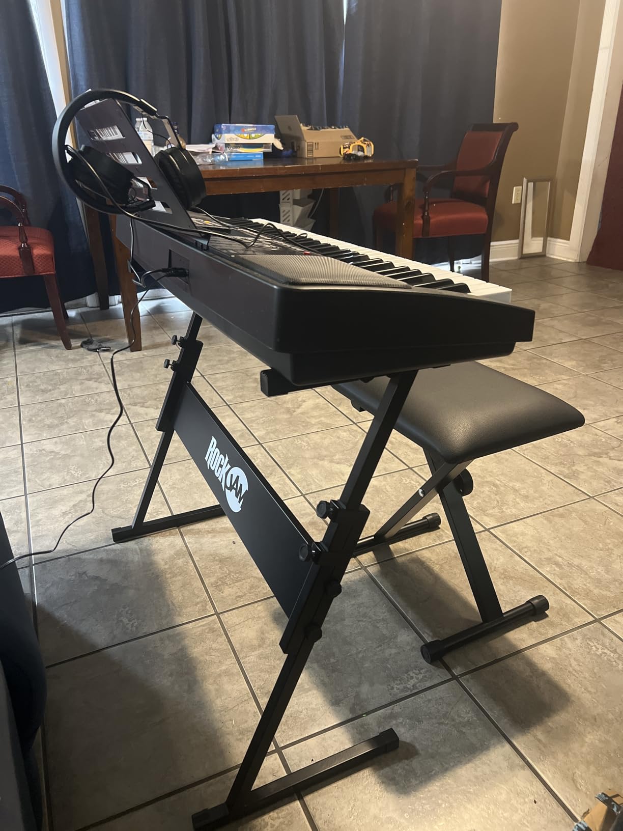 RockJam 61 Key Keyboard Piano Stand With Pitch Bend Kit, Piano Bench, Headphones, Simply Piano App & Keynote Stickers customer photo 1