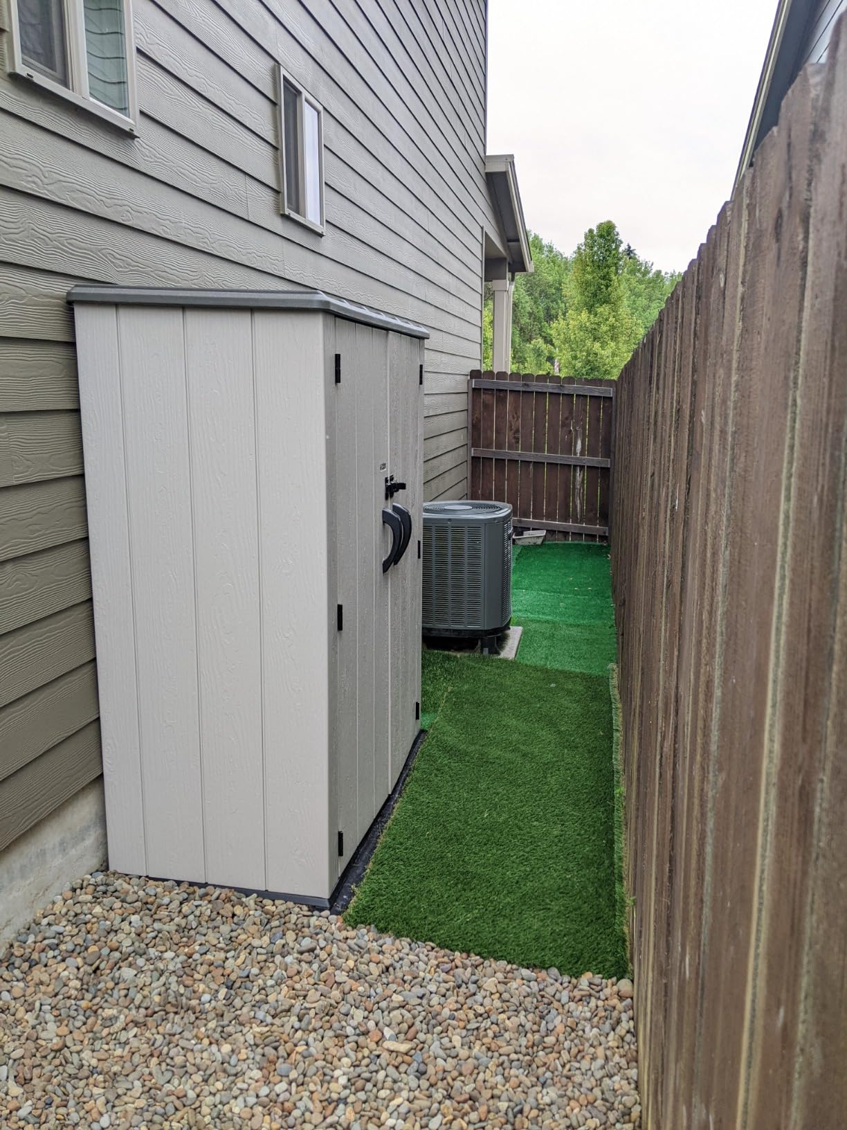 Lifetime Vertical Storage Shed, Desert Sand, Resin Outdoor Tool Shed with Lockable Doors and Weather-Resistant Panels customer photo 2