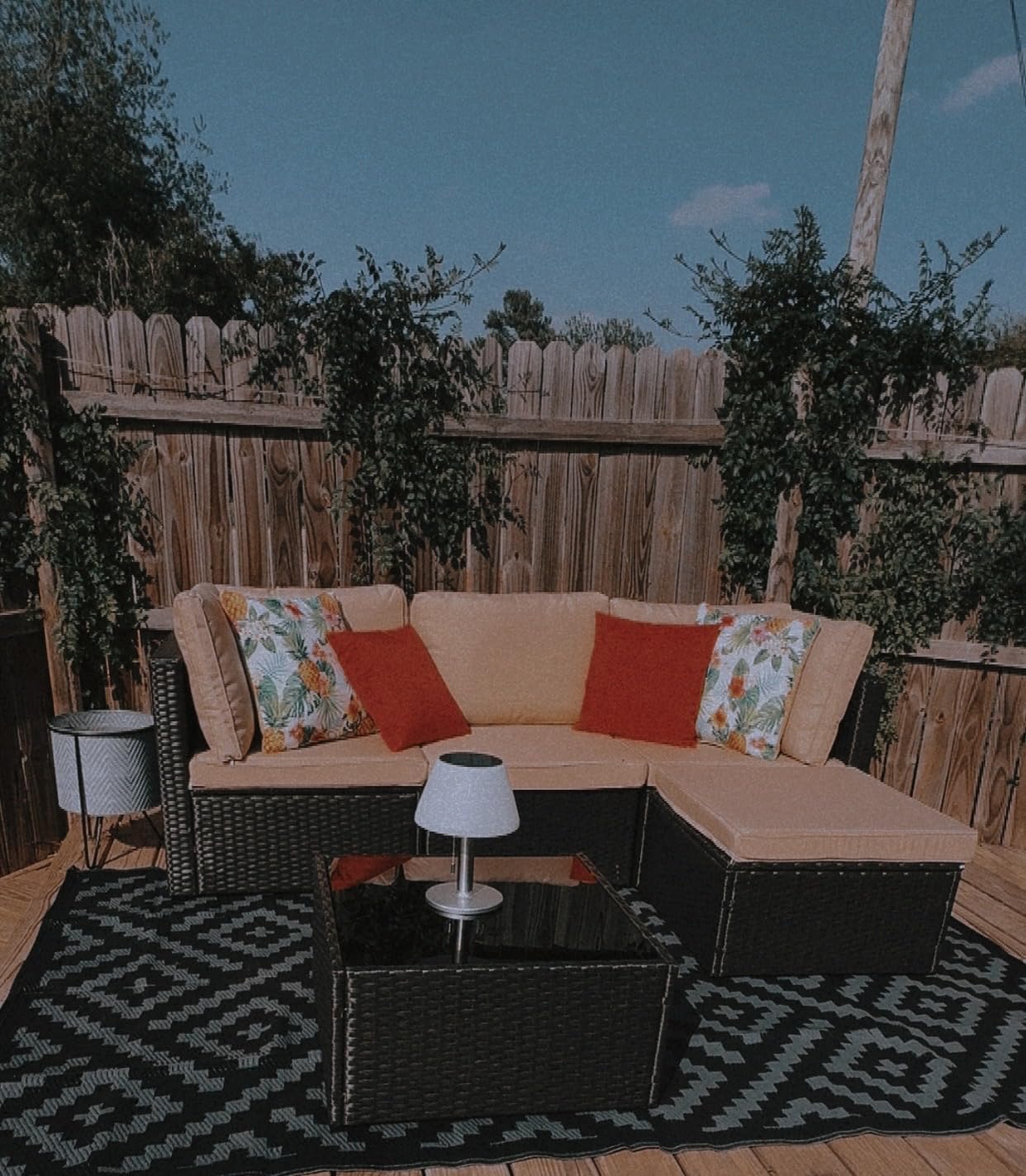Vongrasig 5 Piece Patio Furniture Sets, Outdoor Patio Set Sectional Sofa, All-Weather PE Rattan Outdoor Couch with Ottoman, Glass Table for Garden, Backyard, Porch, Beige customer photo 2