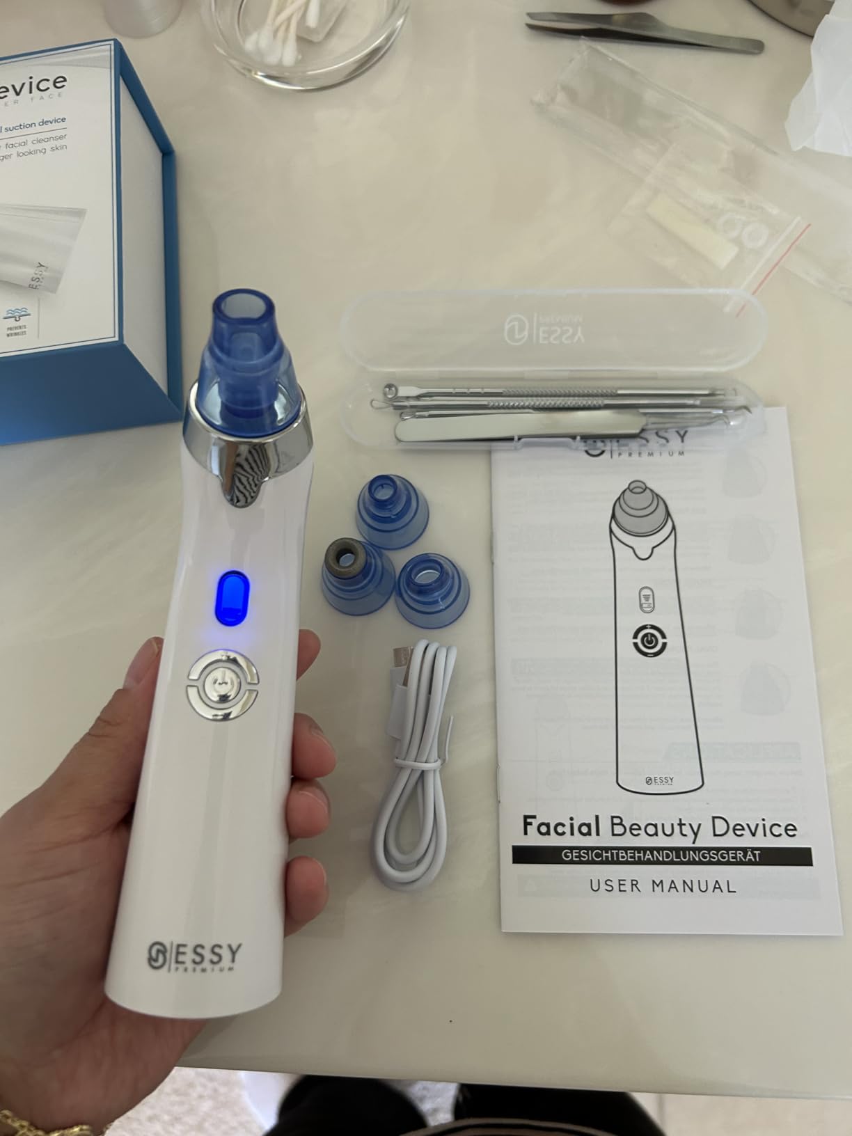 Essy Blackhead Remover & Pore Vacuum Cleaner for Face, Pimple Extractor & Skin Care Tool, Blackhead Remover for Nose Pore Extraction, Facial Tools to Pimple Sucker, Whitehead Vacuum Clean (Blue) customer photo 2