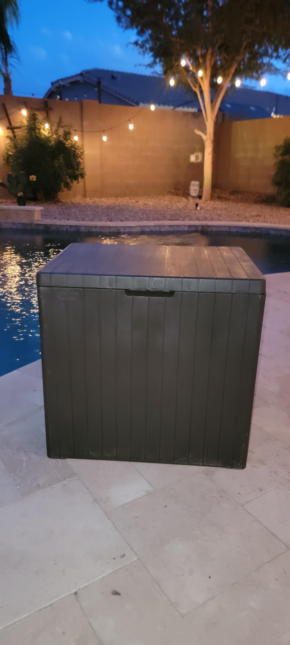 Keter City 30 Gallon Resin Outdoor Storage Box and Patio Furniture Side Table for Pool and Garden Accessories, Brown customer photo 2