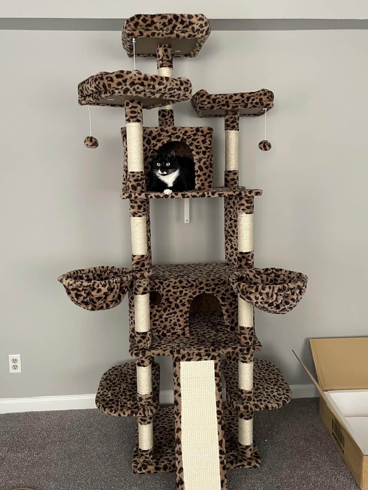 Allewie 68 Inches Cat Tree/House and Towers for Big Feline/Scratching Post/Multi-Level Large Kitty Climbing Tree with Condo/Smokey Grey customer photo 2