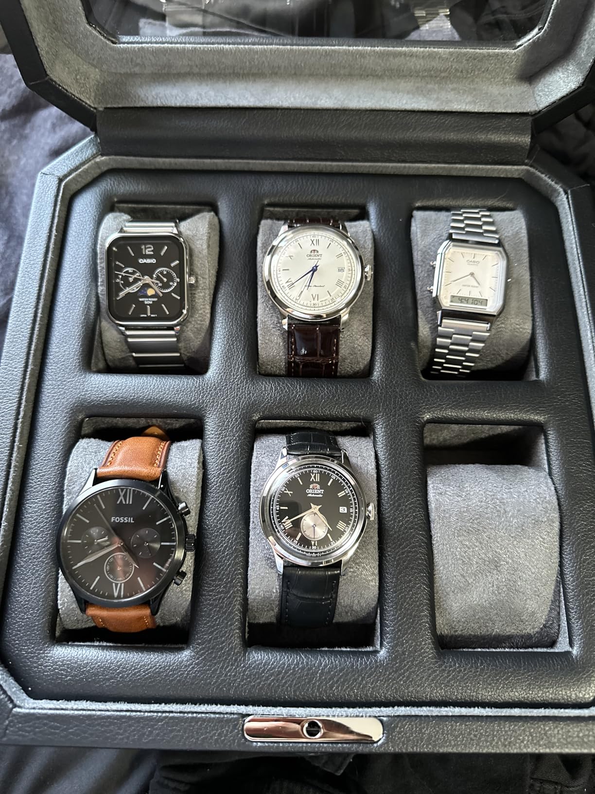 ROTHWELL 6 Slot Leather Watch Box with Valet Drawer - Luxury Case Display Organizer, Microsuede Liner, Locking Mens Jewelry Watches Holder, Large Glass Top customer photo 1