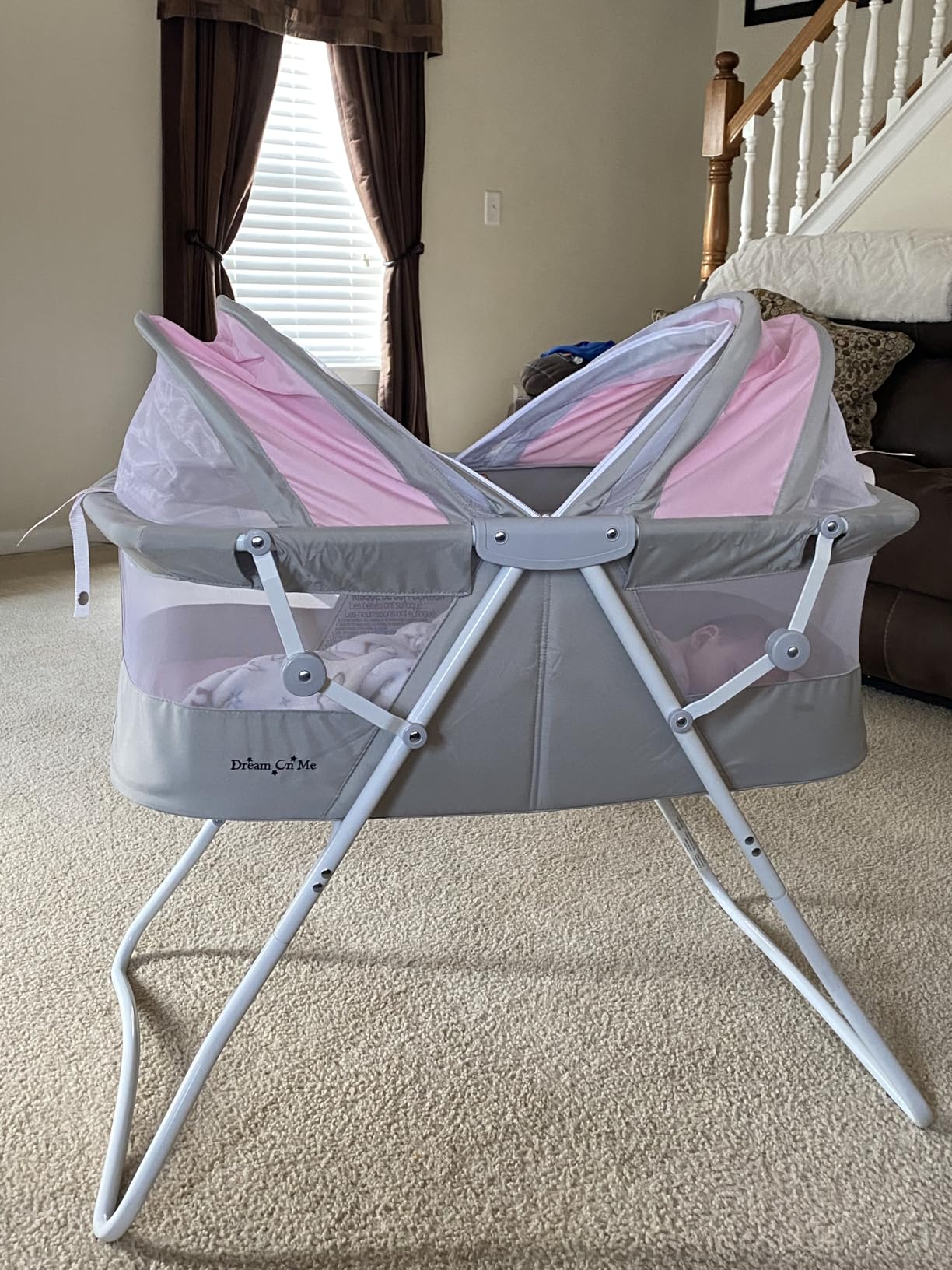 Dream On Me Karley Bassinet, Award Winner Lightweight Travel Baby Bassinet, Foldable Bedside Sleeper, Adjustable Double Canopy, Spacious Design, Storage Basket - Black customer photo 1