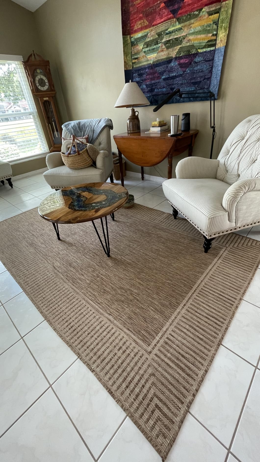 Nuloom Asha Light Brown/Ivory, 8' x 10', Casual, Striped Border, Soft and Cozy, High Traffic, Stain Resistant, Easy Clean, Durable Area Rug for Indoor/Outdoor Patio, Deck, Porch, Garden, Courtyard customer photo 1