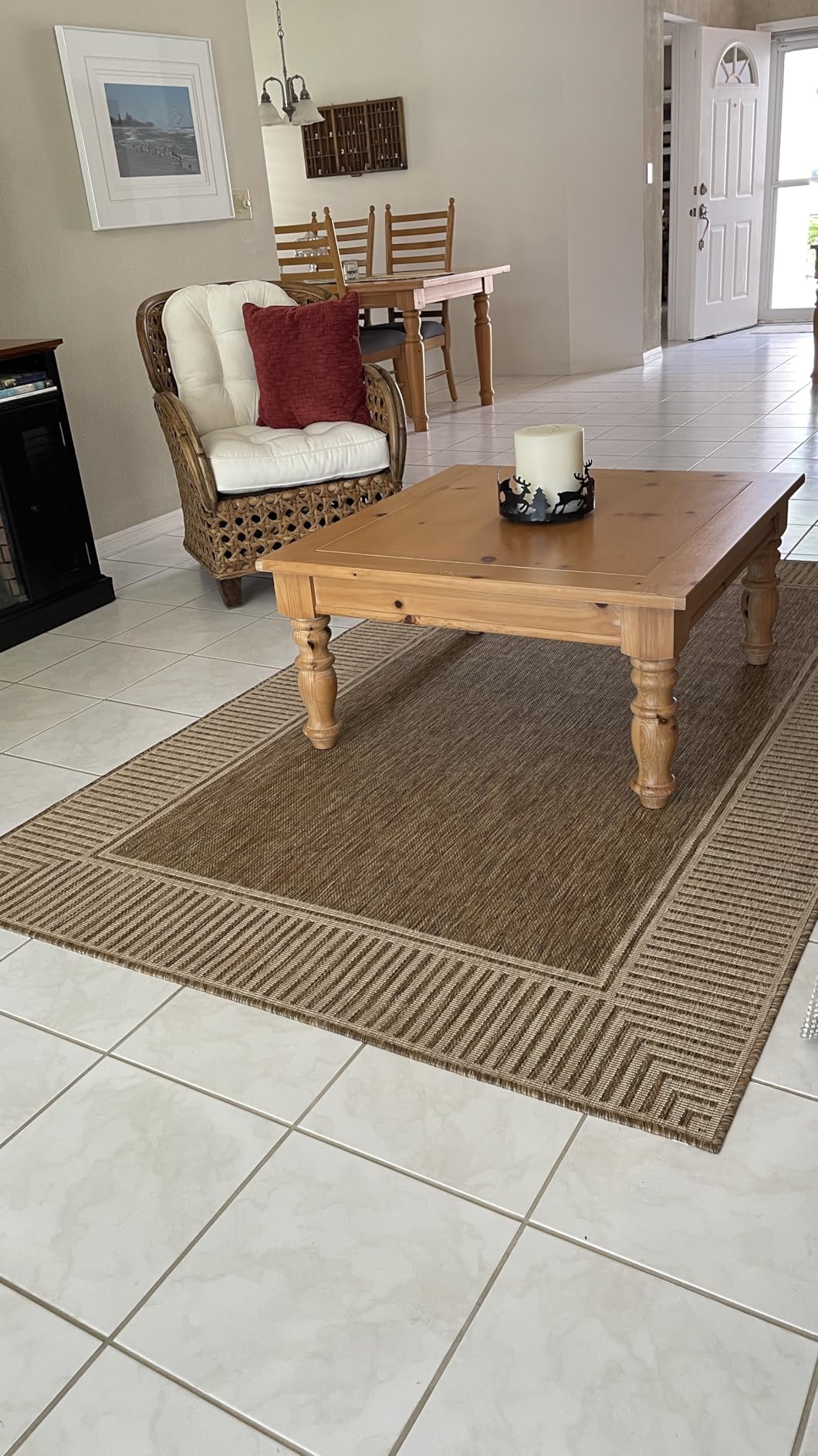 Nuloom Asha Light Brown/Ivory, 8' x 10', Casual, Striped Border, Soft and Cozy, High Traffic, Stain Resistant, Easy Clean, Durable Area Rug for Indoor/Outdoor Patio, Deck, Porch, Garden, Courtyard customer photo 2