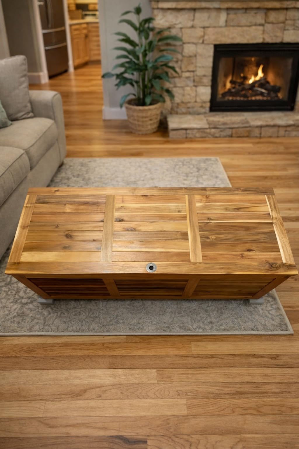 Tangkula 46 Gallon Acacia Wood Deck Box, Garden Backyard Storage Bench, Outdoor Storage Container for Patio Furniture Cushions and Gardening Tools customer photo 2