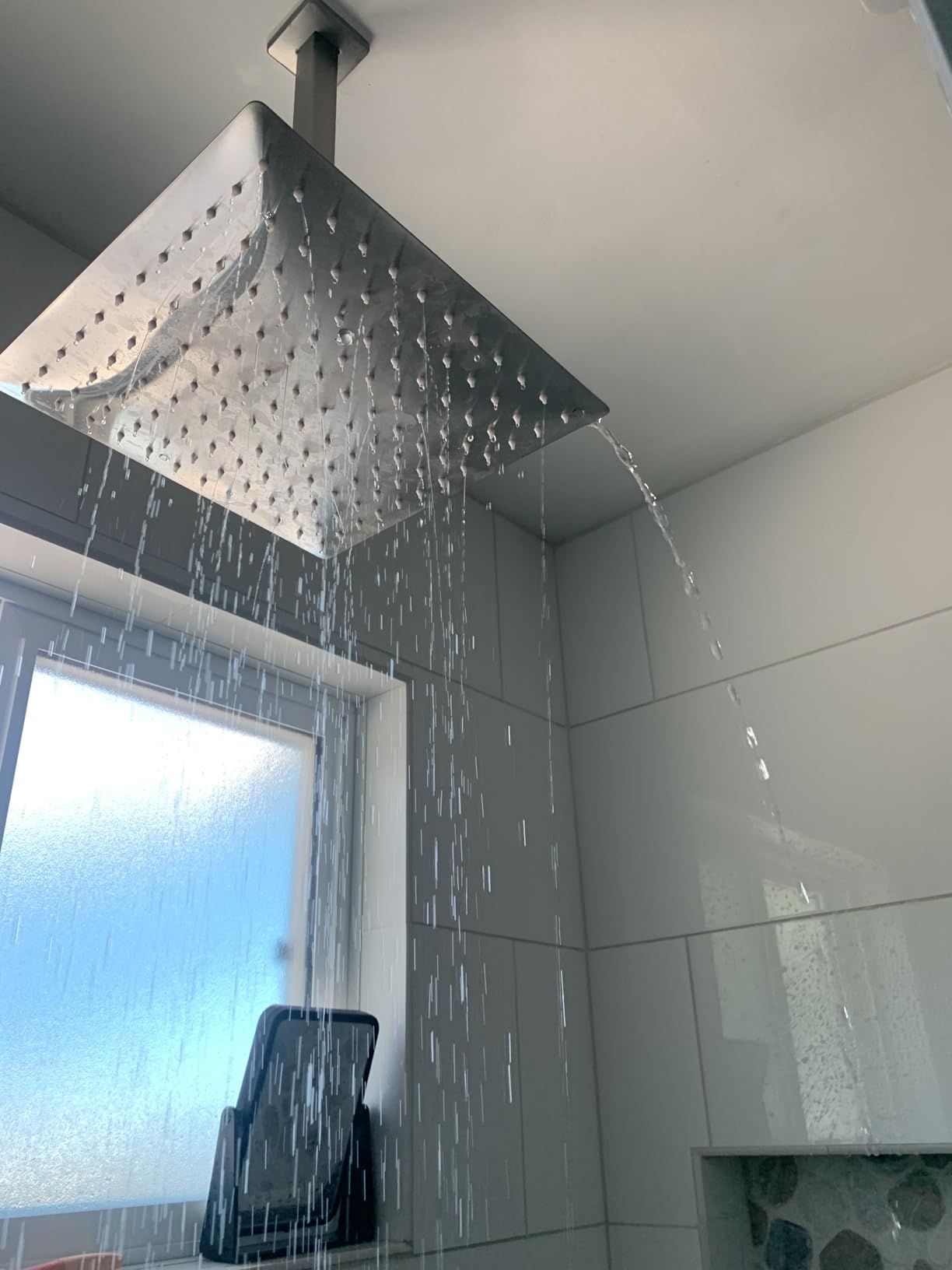 Aolemi Ceiling Mount Shower System Rain Shower Head with Handheld Spray High Pressure Shower Faucet Set Rough-in Valve Shower Trim Kit Included Bathroom Matte Black 12 Inch Ceiling Shower Head customer photo 2