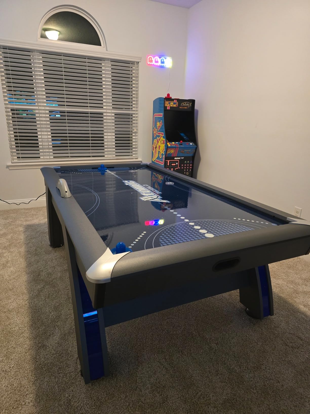 Atomic 90 Inch Indiglo LED Light Up Air Hockey Table - Fully Illuminated Arcade Style Table with LED Scoring, Light Up Pucks & Pushers, in-Rail Lighting and Music customer photo 1