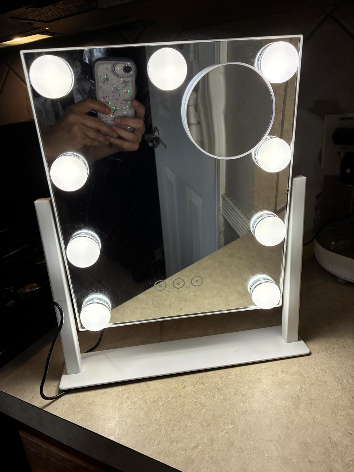 Vanity Mirror with Lights, Makeup Mirror with Lights,3 Color Lighting Modes Detachable 10X Magnification Mirror Touch Control,360°Rotation, White. customer photo 1