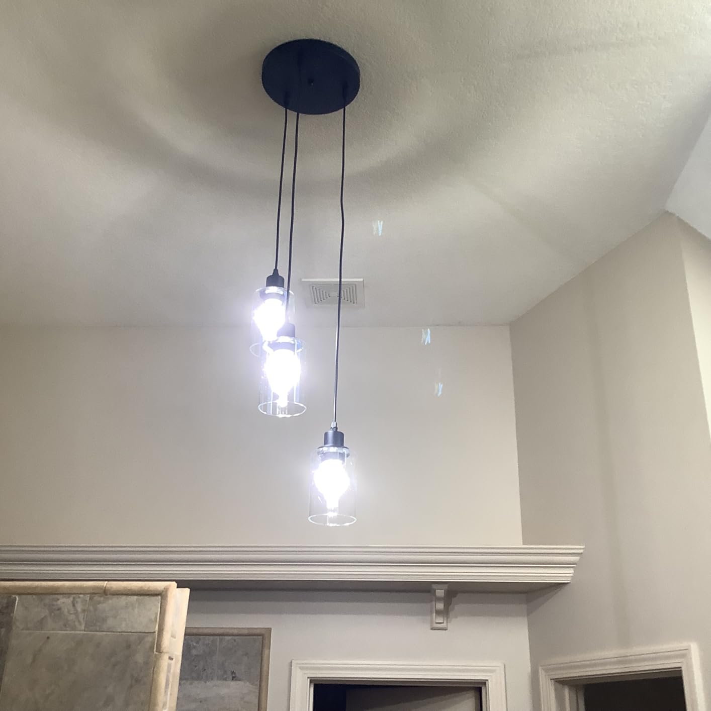 MAXvolador Industrial 3-Light Pendant Light, Adjustable Hanging Light Fixture with Clear Glass Shade, Pendant Lighting E26 Base Ceiling Lamp, Black customer photo 2