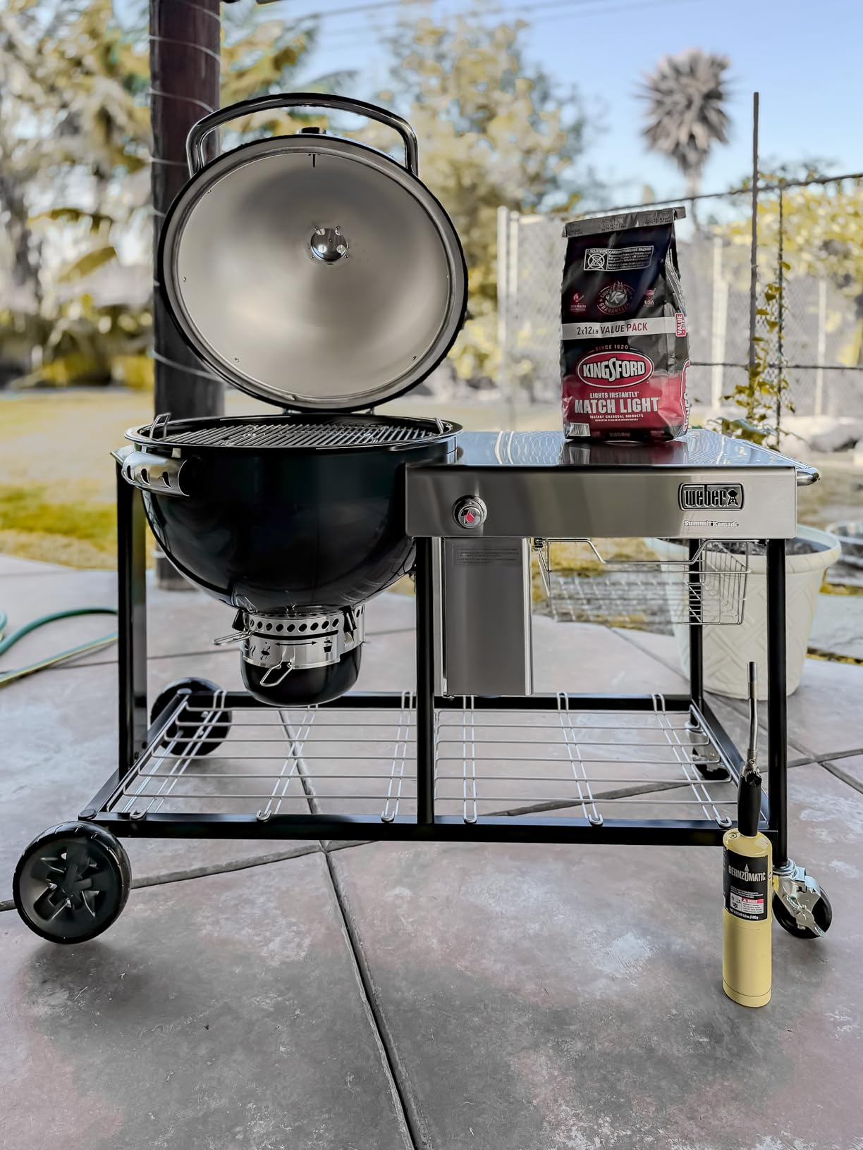 Summit Kamado S6 Charcoal Grilling Center, Black - Dual-Walled Insulated Steel Kamado with 24