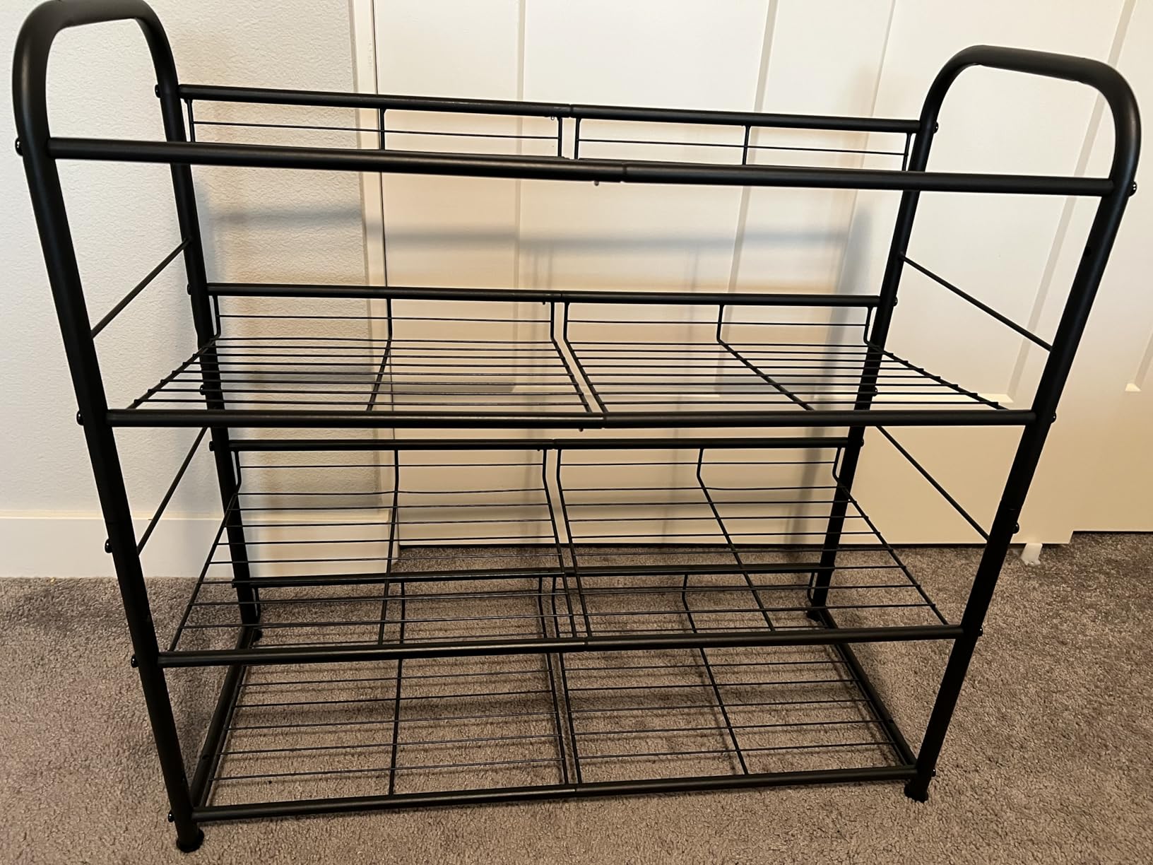 SONGMICS Stackable Shoe Rack - 4 Tier Metal Shoes Rack Storage Shelf, Holds up to 16 Pairs, Adjustable Slanted Shelves, Bronze customer photo 1