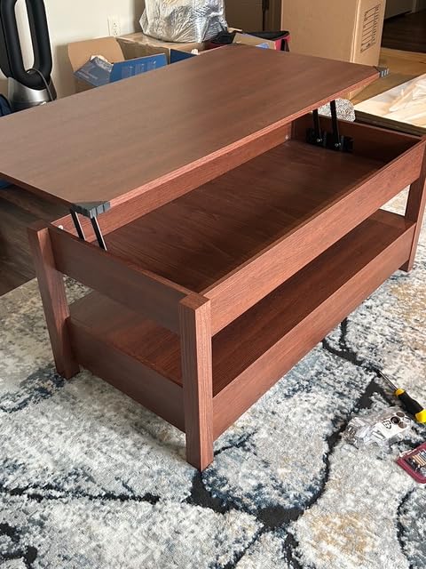 Rolanstar Coffee Table, Lift Top Coffee Table with Drawers and Hidden Compartment, Retro Central Table with Wooden Lift Tabletop, for Living Room, Espresso customer photo 2