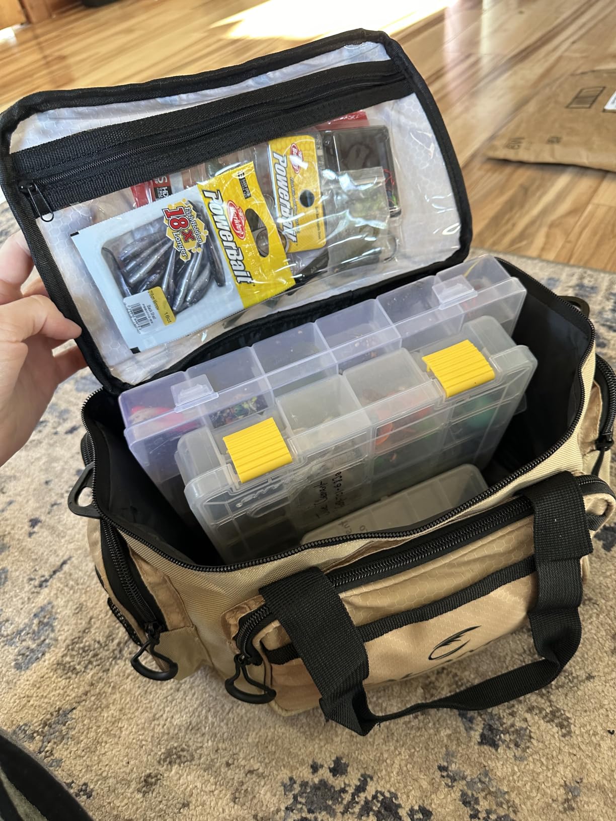 Calamus Fishing Tackle Bags - Fishing Bags for Saltwater or Freshwater Fishing - Rip-Stop PE - Padded Shoulder Strap - Pliers Storage -Orange customer photo 2