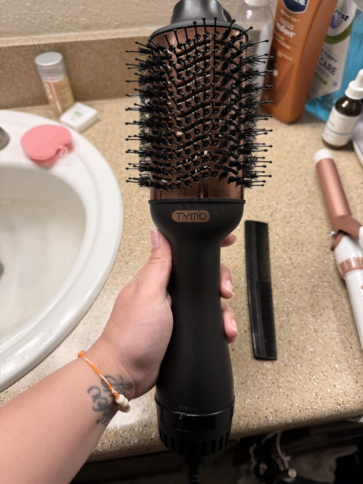 TYMO Hair Dryer Brush Blow Dryer Brush in One, 4 in 1 Ionic Hairdryer and Styler Volumizer with Oval Titanium Barrel, Hot Air Straightener for Smooth Frizz-Free Blowout, Gold customer photo 1