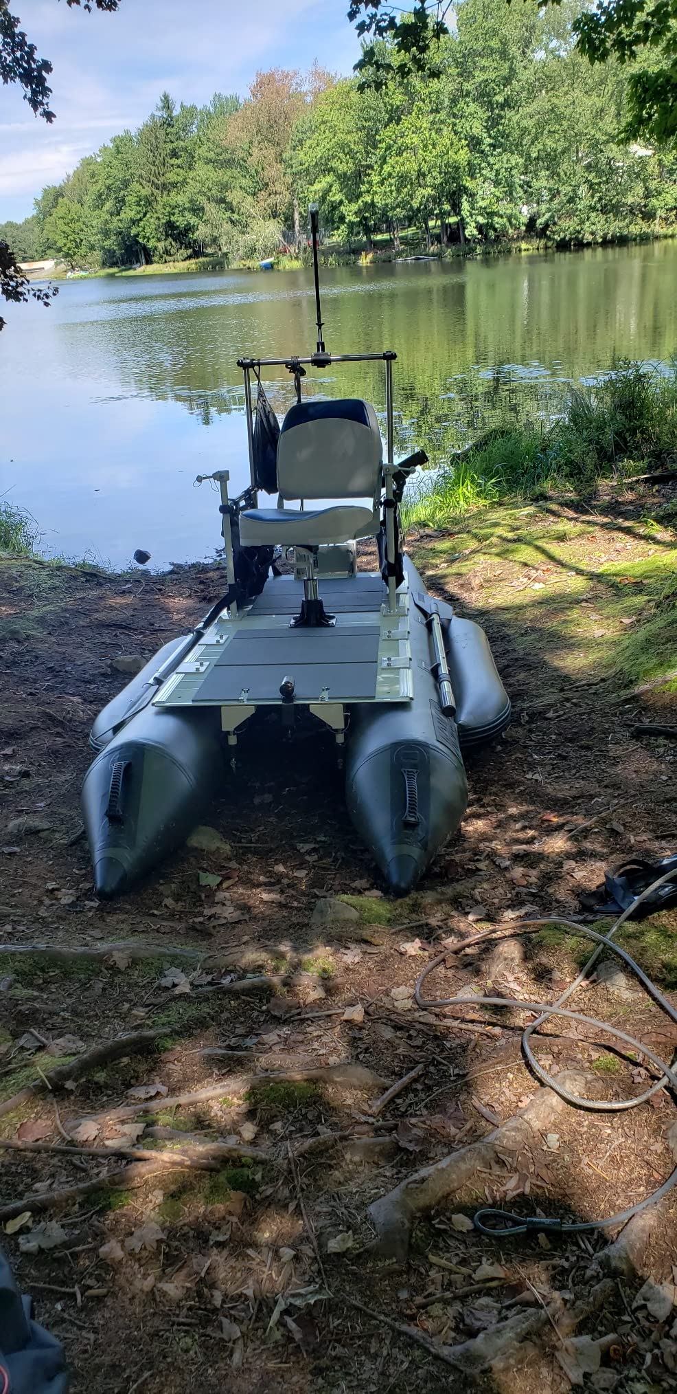 AQUOS Backpack Series 10.2 ft Inflatable Pontoon Boat with Stainless Steel Guard Bar and Folding Seat for One Person Fishing, Aluminum Floor Board, Transport Canada Approved customer photo 1