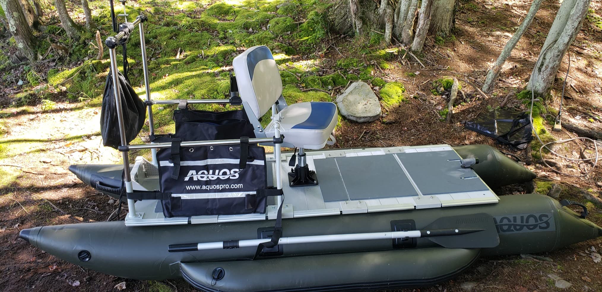 AQUOS Backpack Series 10.2 ft Inflatable Pontoon Boat with Stainless Steel Guard Bar and Folding Seat for One Person Fishing, Aluminum Floor Board, Transport Canada Approved customer photo 2