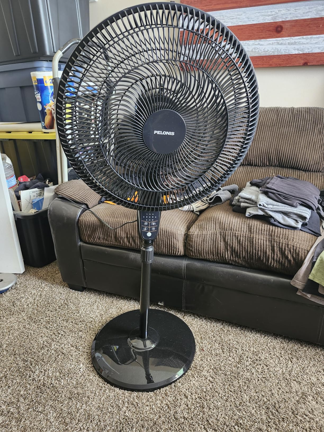 PELONIS PFS45A5BBB 18 inch 5-Blade Oscillating, Adjustable Standing Pedestal Remote, LED Display, 5 Speed Setting and 7-Hour Timer Fan, Black customer photo 2